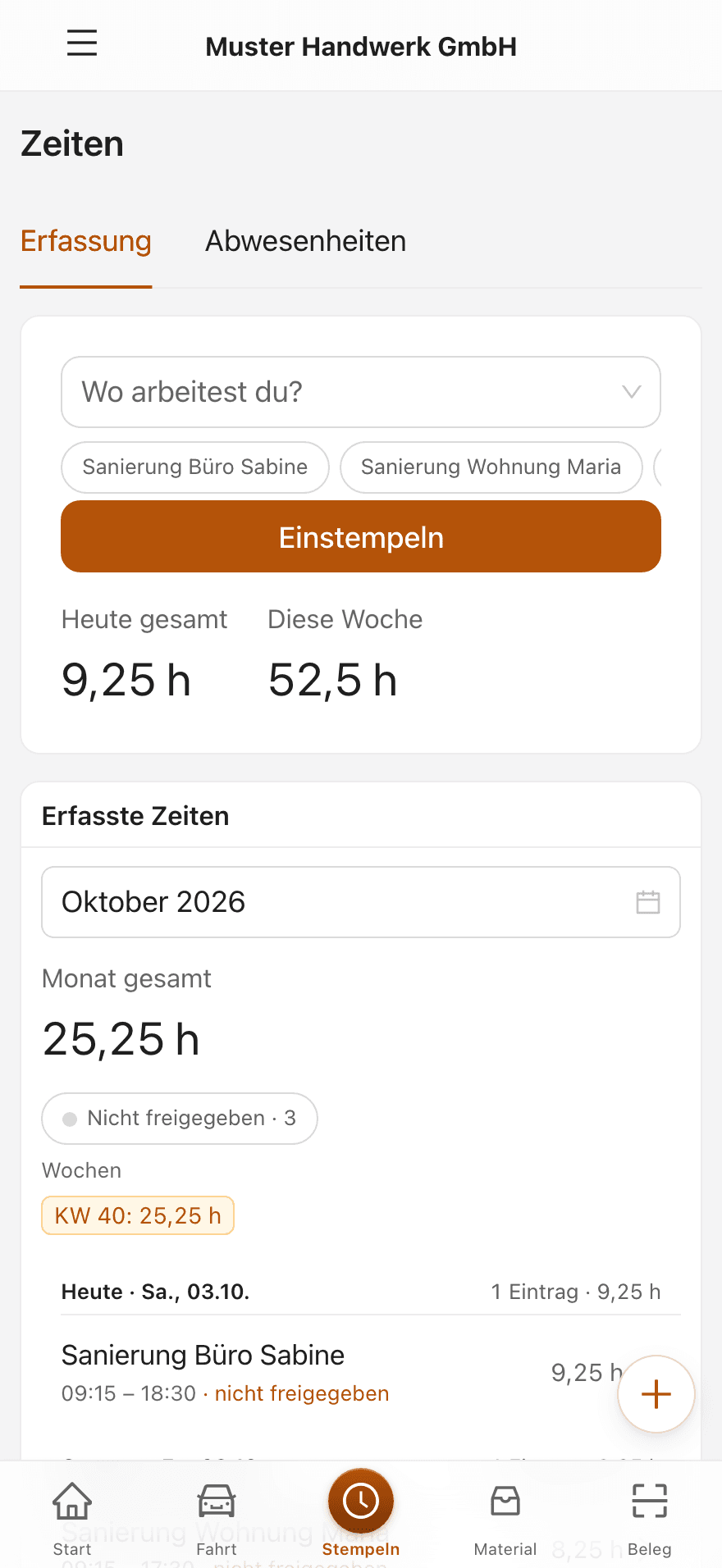 Stempeln, wo gearbeitet wird